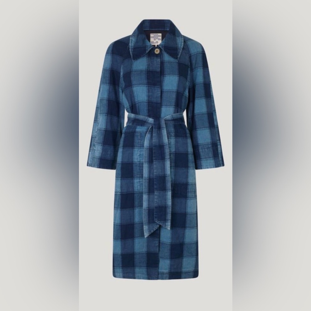 Baum und Pferdgarten blue cotton Coat Worn Indigo Plaid Check Belted EU 34 NWT - Picture 4 of 8